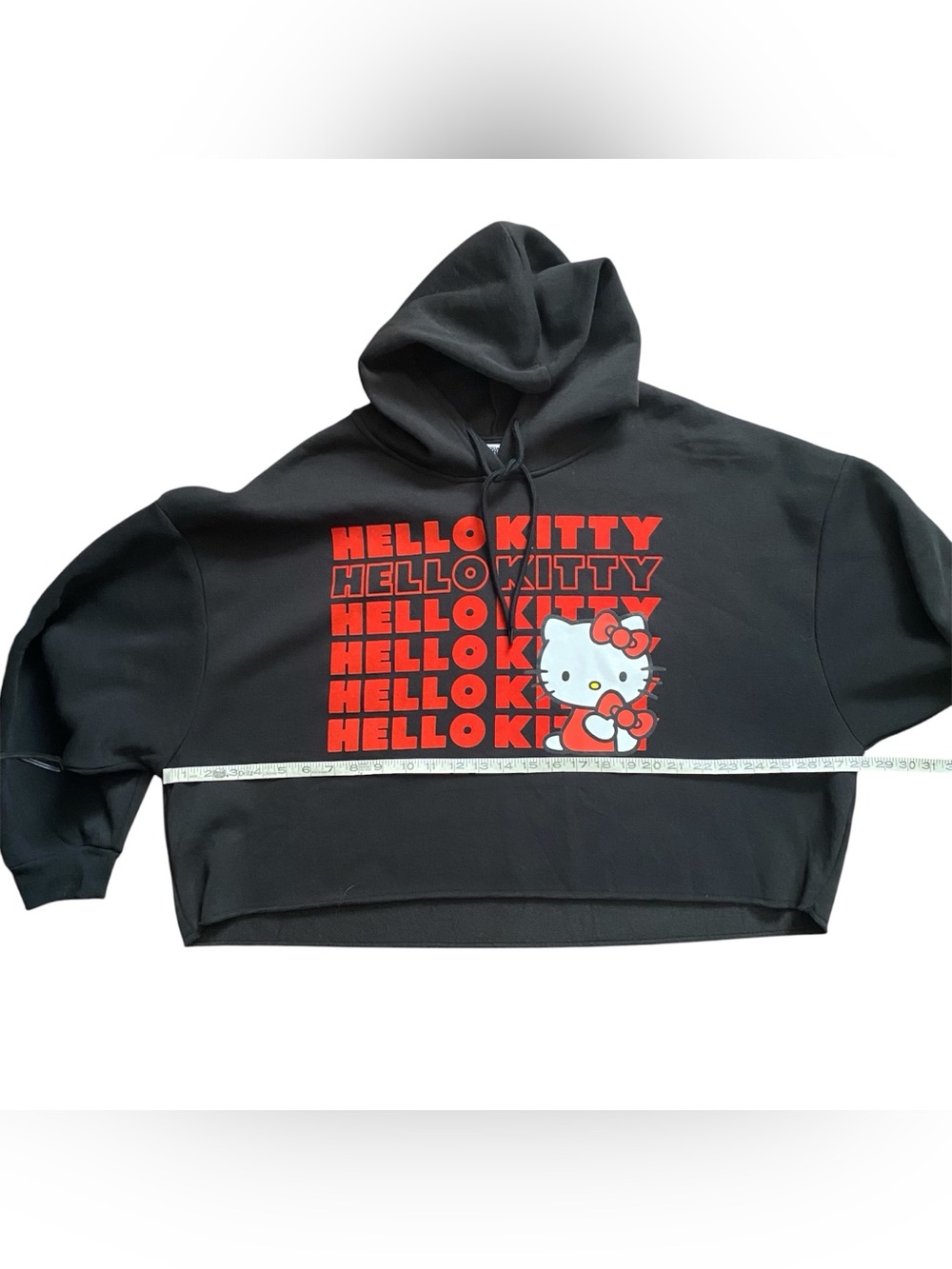 Hello Kitty Cropped Hoodie Pullover Sweatshirt Women’s XL Black - Picture 5 of 6